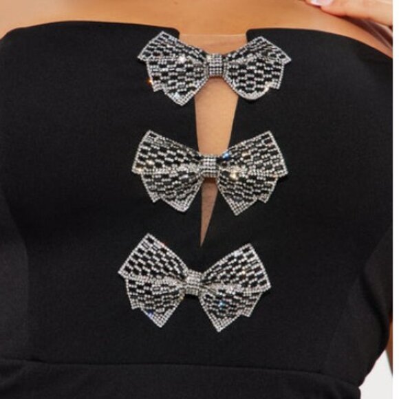 Sexy Elegant Black Gown with Glitzy Bows NWT - Picture 4 of 6